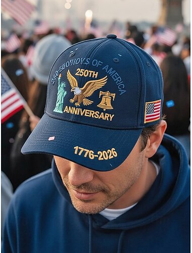  Verenigde Staten 250e Verjaardag Heren Geborduurde Pet - VS Multi-Kleur Amerikaanse Onafhankelijkheidsdag Patriottische Adelaar  Vrijheidsbeeld Ontwerp Verstelbare Pasvorm voor Buitenshuis en