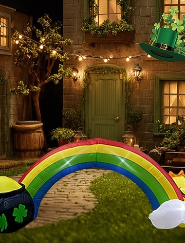  2,4 m großer aufblasbarer Regenbogenbogen mit LED-Beleuchtung zum St. Patrick's Day, für drinnen und draußen, Gartendekoration, farbenfrohe Partydekoration für Terrasse, Hof und Rasen