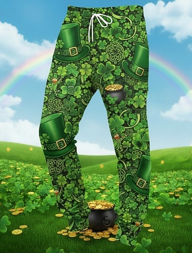  Calças de Moletom Masculinas Joggers Calças com Cordão Bolso Cintura Elástica Gráfica de Quatro Folhas Conforto Respirável Uso Diário Ao Ar Livre Moda de Férias do Dia de São Patrício Verde Claro