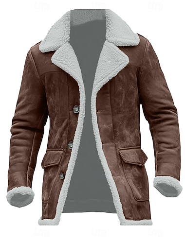  Herren Imitat-Lederjacke Shearling-Mantel Fleecejacke Windbreaker Alltagstauglich Windjacke Tasche Fleecekragen Winter Einfarbig Vintage Mode Revers Regulär Braun Jacken