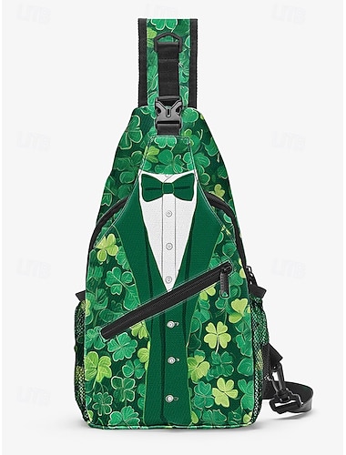  borsa a tracolla da uomo in poliestere, modello smoking per San Patrizio con stampe di trifogli e monete, vari modelli, perfetta per le feste e per l'uso quotidiano
