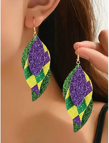  Woman's Leather Mardi Gras Earrings – Barevné třpytivé nastavitelné s vícestylovými designy – Perfektní pro karneval a maskovací kostýmové doplňky