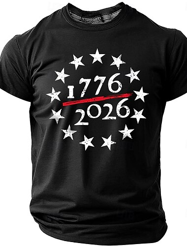 4 juli 2026 250e Memorial Day Mannen 3D Print VS Vlag Crew Neck Korte Mouw T-Shirt Dagelijks Straat