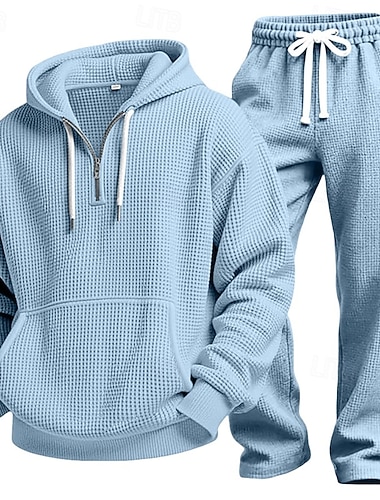  Herre Hattetrøje Joggedress Vaffel hettegensere Hettegenser og bukser Sett Hettegenser Daglig utendørs Feriereise Dagligdagstøy Snorer Halv glidelås عادي Vinrød Svart Hvit Sportsklær Sport Mote Høst