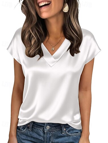  Per donna Camicia Elegant Top in raso Blusa Semplice Attivo Carino Senza Maniche Scollo a V Top Regolari Quotidiano Ferie Uscire Nero Bianco Champagne Marrone Estate Primavera
