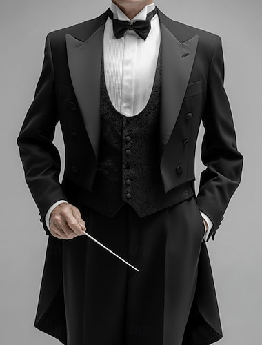  Masculino Smoking Ternos de festa Traje de festa para noite Palco Preto Primavera / Outono / Inverno / Verão Terno Lapela Pontuda Luxo Retro Vintage Cor Sólida Fino Conjunto de 2 peças Abotoamento