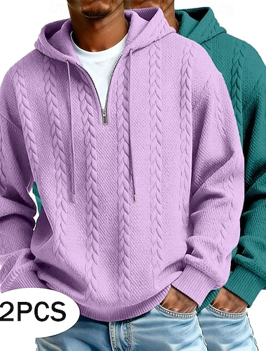  Herren Jacquard Kapuzensweatshirt Viertelreißverschluss Kapuzensweatshirt Aprikose + Grau Hellblau + Schwarz Weiß + Hellgrau Hellgrün + Marineblau Hellblau + Lila Mit Kapuze Einfach Strukturiert
