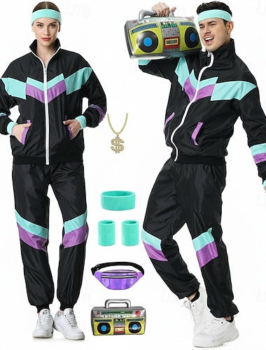  Rétro Vintage Années 1980 Hip Hop Tenues Sac Ensemble d'accessoires avec accessoires Manches longues Disco Déguisement Homme Femmes Costume de Carnaval Halloween Carnaval Nouvel An Défilé de la