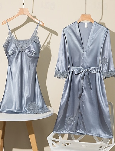  Naisten loungewear Kaapu Yöpaita Muoti Vapaa-aika Pehmeä Puhdas väri Tilkkutäkki Mekot Koti Loma Pitkähihainen V kaula-aukko Musta Samppanja Punastuvan vaaleanpunainen Viini Tumman sininen Kesä Kevät