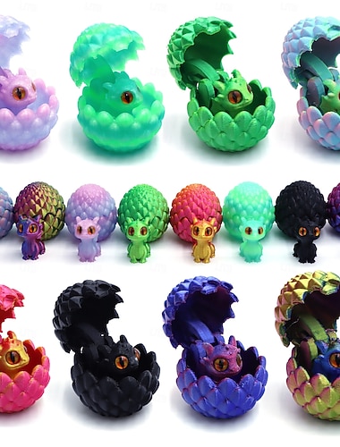  3D-gedruckte Ostereier mit Drachenmotiv und kleinem, niedlichem Drachen im Inneren (Farbe zufällig), Überraschungs-Set mit 3D-gedruckten Tieren, elegante Dekoration fürs Homeoffice,