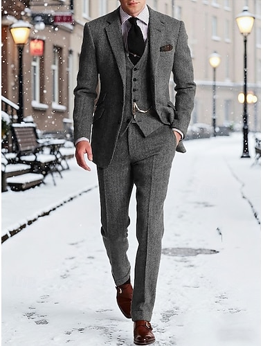 Homens Blazer + Colete + Calça Social Blazer O negócio Trabalho Casamento Moda Roupa de rua Outono Inverno Terileno Côr Sólida 3 Peças Não Trespassado Jaqueta esporte Preto Champanhe Rosa Vinho