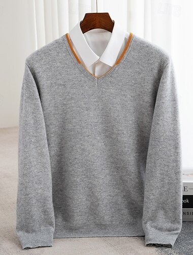  Voor heren Wollen trui Gebreide trui Geribd breien Normale tops Gebreid Effen V-hals Modieus Streetwear Alledaagse kleding Uitgaan Kleding Herfst Winter blauw Marineblauw S M L