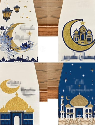  Chemin de table Ramadan et Aïd, lune &Nappe de salle à manger dorée et résistante à la chaleur, idéale pour la décoration de la cuisine et de l'entrée, un accessoire élégant pour les fêtes et le