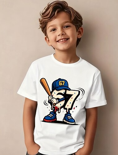  Coton Enfants Garçons Noir Blanche Graphique Argot drôle 67 T-shirt Chemisier Col Rond Manche Courte Extérieur Tenue Quotidienne Mode Streetwear Designer Impression Été