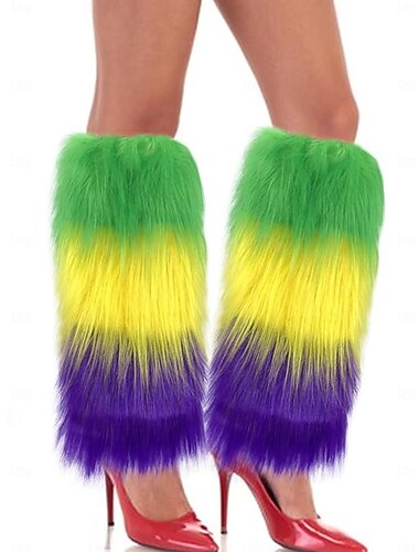 Vrouwen Mardi Gras Kleur Faux Bont Beenwarmers en Veer Hoofdband Set Festival Kostuum Accessoires voor St. Patrick's Day