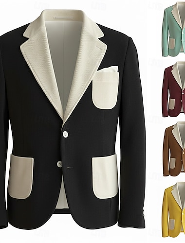  Homme Veste en Velours Côtelé Col cranté Laid Mode Occasionnel Rayé Patchwork Couleur Unie Blazer Noir Jaune Rouge Bordeaux Coupe sur mesure à boutonnage simple à 2 boutons