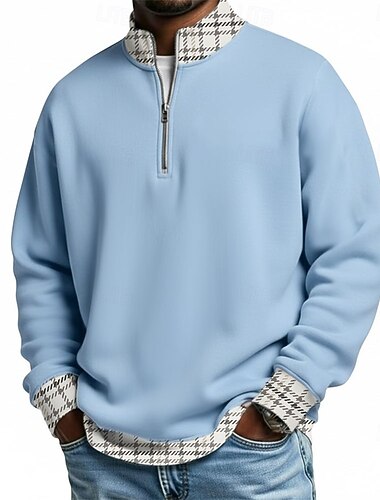  Voor heren Ruitjes Poloshirts met rits Lange mouw Poloshirt opa kraag Casual School Sportkleding Feestdagen Alledaagse kleding 3D-afdrukken Polo met kwartrits Lente Herfst Winter blauw Paars Bruin