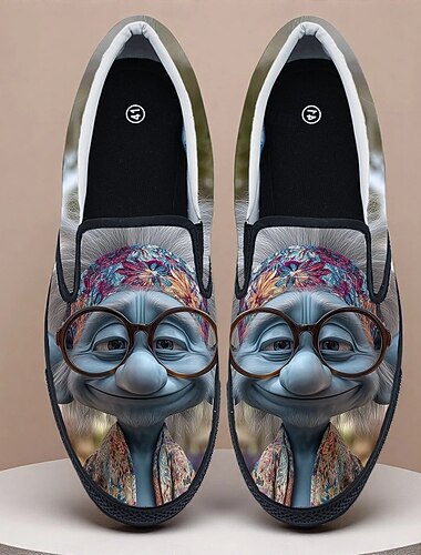  Herrarnas retroalientryckade slip-on-skor för Mardi Gras – Unik grafisk stil för karneval fester och konstnärliga evenemang