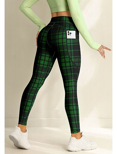  St. Patrick Dame pilatesleggings Treningsbukser Treningstights Lommer Dokumentavgift Sidelommer Pilates Treningsstudio Treningsøkt Bukser Strømpebukse Leggings Ruter Hvit Rød Blå sport Sportsklær Høy