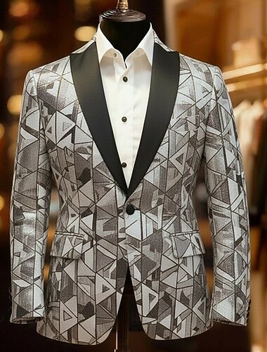  Herre Geometrisk Farveblok Blazer jakke Frakke Bekvem Åndbart Kunstnerisk Afslappet Daglig Festaftentøj Festival 3D-udskrivning Knapper Multi lomme Alle årstider Hakrevers Langærmet Blå Brun Grå