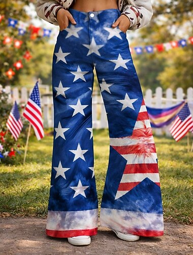  250-årsjubileum USA Retro / vintage 70-talet Byxa Byxor med vida ben Hippie Disk Hög midja Maskeradkläder Dam Maskerad 4 juli Fest Självständighetsdagen Vuxna Byxor