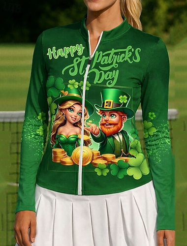  St Patrick Dam Klöver Träningsskjorta Tennisskjorta Trendig Tryck UV-skydd Elastisk Tennis Pickleball Löpning Överdelar Grön Tenniskläder