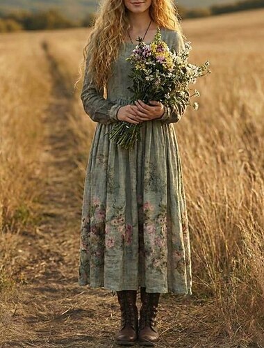  abito boho da donna abito lungo con scollo a V floreale abito vintage abito stampato moda moderno estate primavera