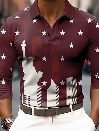  4 يوليو 2026 يوم الذكرى الـ250 تي شيرت رجال طباعة 3D علم الولايات المتحدة قبة طويلة الأكمام عارضة يوميًا في الشارع