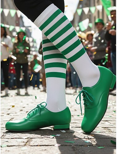  Groene damesschoenen in oxfordstijl – platte veterschoenen voor de St. Patrick's Day parade, feestelijke schoenen voor feestelijke gelegenheden en feestjes. &straatevenementen