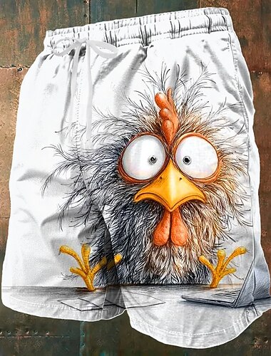  Homme Animal Nouveauté Poulets frisés Maillots de bain Shorts de bain Shorts de Surf Taille Moyenne Drôle Extérieur Vacances Poches Latérales doublure en maille Taille élastique avec cordon de serrage
