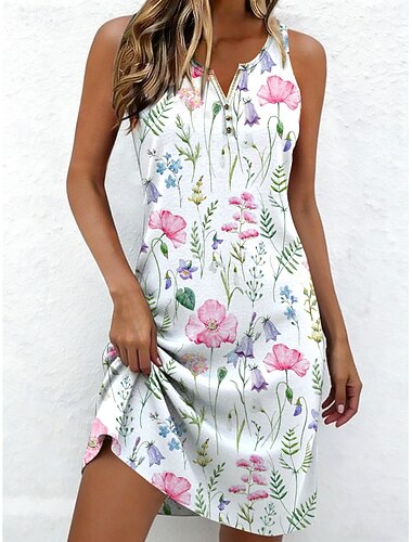  Pâques Femmes Mini Robe Robe fourreau Robe d'Été Robe d'été Robe à épaules dénudées Vacances Occasionnel Quotidien Fête Sortir Coupe régulière Fleuri Graphique Sans manches Col en V Bleu Rose Claire