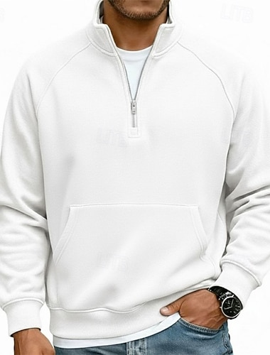  Herre Genser Fleecegenser Kvart glidelås genser Aprikos Svart Hvit Navyblå Kamel Halv glidelås عادي Avslappet Daglig Sport & Utendørs Gatemote Grunnleggende Fritid Høst Vinter Klær Gensere Gensere