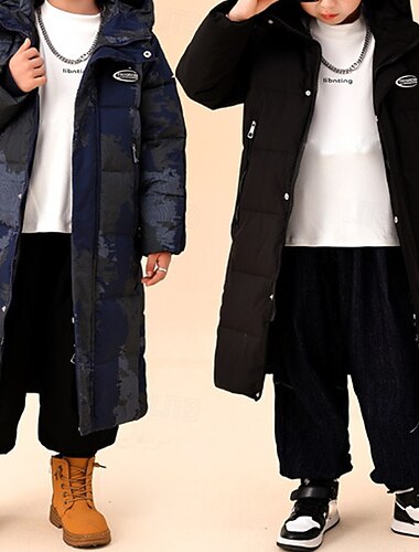  Bambini Unisex Giacca in piuma Giacca da esterno Cappotto in Piuma Giacca Imbottita Capispalla Mimetico Manica Lunga Tenere al caldo Antivento Cappotto All'aperto Quotidiano Essenziale Nero Grigio