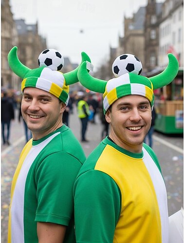  Ανδρικό Καπέλο Μάρντι Γκρα Βίκινγκ Ποδόσφαιρο – Διασκεδαστικό Σχέδιο σε Πράσινο και Κίτρινο με Μοτίβο Ποδοσφαίρου – Ιδανικό για Καρναβάλι και Μασκέ Γιορτές