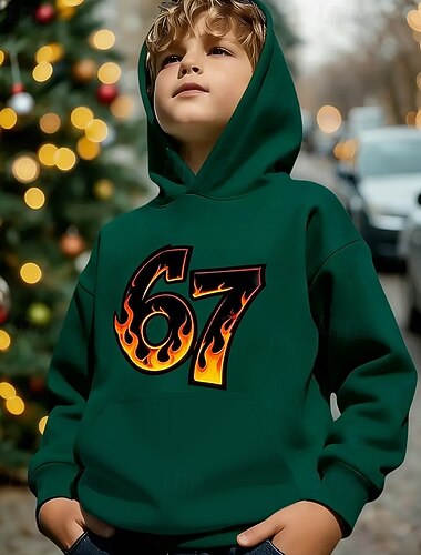  Unisex 3D Grafik Lustiger Slang 67 Kapuzensweatshirt Pullover Langarm 3D-Druck Frühling Herbst Sport Mode Streetwear Kinder 4-12 Jahre Mit Kapuze Lässig Täglich Outdoor Normale Passform