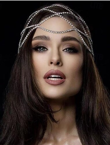  Samba Accessories Glamoureuze Rhinestone Draping Hoofdsieraad - Zilver Kristal Vlecht Haar Ketting Coachella Festival Prom Feest Hoofdbedekking Performance Kostuum