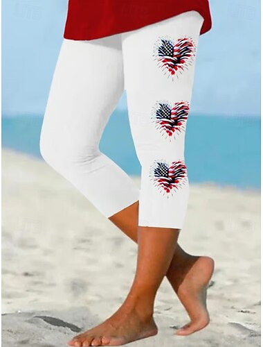  Onafhankelijkheidsdag Patriottische Dames Capri Broeken Leggings Vakantie Vintage Mode Kuitlengte Mid Taille Pants Grafisch Vlag Vlag Print Comfortabel Zacht Ademend Rekbaar Casual Dagelijks Vakantie