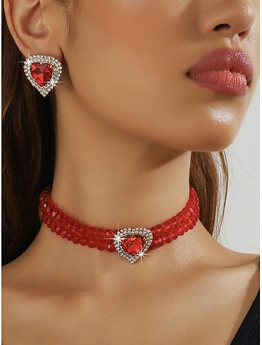  قلادة نسائية من الكريستال بلون الشمبانيا &طقم أقراط مرصعة، مجوهرات على شكل قلب مرصعة بأحجار الراين، تصميم رومانسي أنيق لليلة عيد الحب