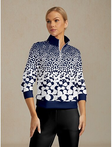  Mulheres Moletom Azul Escuro Manga Longa Blusas Roupas femininas de golfe, roupas, roupas, roupas