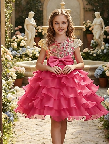  vestito da damigella d'onore abiti da prima comunione abiti da cerimonia per bambine abiti da sposa festa matrimonio formale moda adorabile principessa patchwork maglia tinta unita manica corta