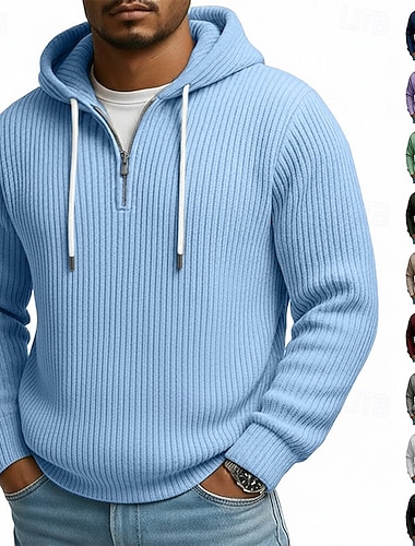  Herren Kapuzensweatshirt Kord Pullover Viertelreißverschluss Kapuzensweatshirt Weinrot Schwarz Weiß Hellgrün Marineblau Mit Kapuze Einfach Reißverschluss Strukturiert Lässig Täglich Sport & Outdoor