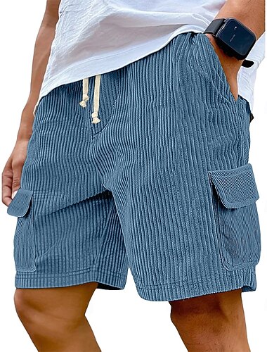  Herren Cargo-Shorts Sommershorts Strandshorts Freizeitshorts Cordshorts Kordelzug Elastischer Bund Mehrere Taschen Einfarbig Komfort Knielang Täglich Outdoor Streetwear Urlaub Mode Denim Blue Schwarz