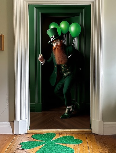  Cortina de porta para o Dia de São Patrício, com desenho de duende, tema irlandês verde, decoração festiva para a porta de entrada para a celebração do Dia de São Patrício e decoração de casa.