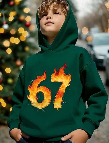  Unisex 3D Grafisk Morsom slang 67 Hattetrøje Pullover Langermet 3D-utskrift Vår Høst Sport Mote Gatemote Barn 4-12 år Med hette Avslappet Daglig utendørs Normal