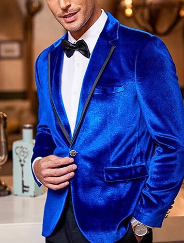  Herre Fløyelsblazere Halskrage Jul Fest Glitrende Ensfarget Fløyelsblazer Blå Svart Rød Skreddersydd Enkelt Brystet Enn-knapp