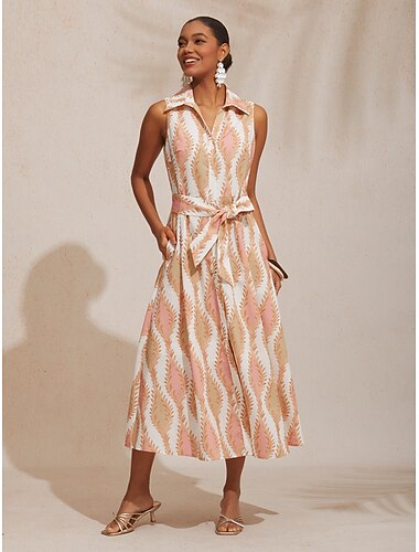  A-Linie Maxikleid Hemdkragen Gürteltasche Urlaub