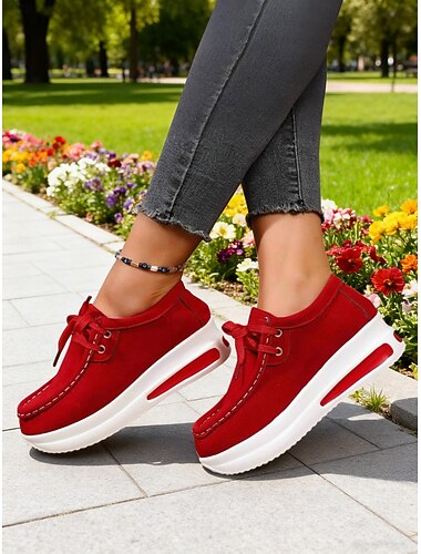  Dames mocassins met platformzool in een opvallende rode kleur | casual veterschoenen voor streetwear, autorijden en dagelijks comfort