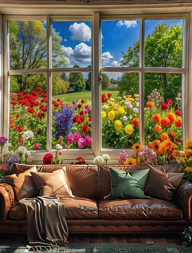  tapisserie Bannières Couverture Fleur Fenêtre 3D Chambre Salon Dortoir Chambre d'adolescents Résidence universitaire Porche mural Décoration d'intérieur