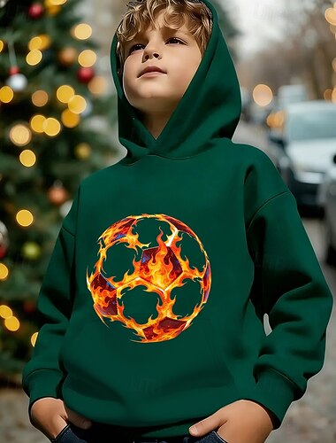  Unisex 3D Grafik Fußball Kapuzensweatshirt Pullover Langarm 3D-Druck Frühling Herbst Sport Mode Streetwear Kinder 4-12 Jahre Mit Kapuze Lässig Täglich Outdoor Normale Passform