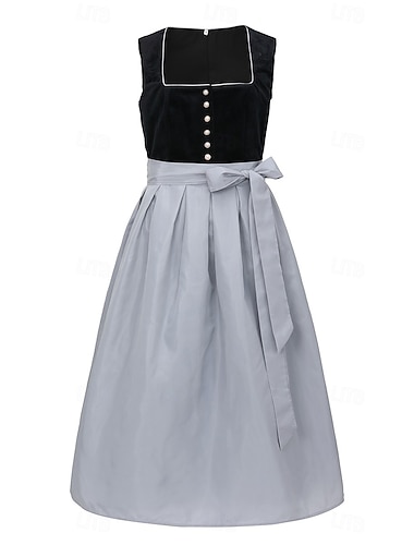  Carnaval Oktoberfest Robe Dirndl Robes traditionnelles Femme de ménage Bavarois Allemand Prairies Femmes Carnaval Fête de la Bière Tissu de style traditionnel Robe Tablier